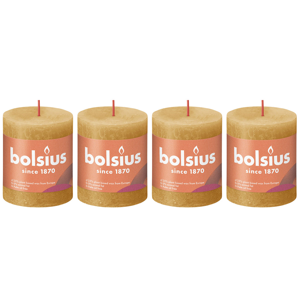 4er-Set Stumpenkerze - Höhe 8 cm - Durchmesser 6,8 cm - Rustik - Honigwabengelb