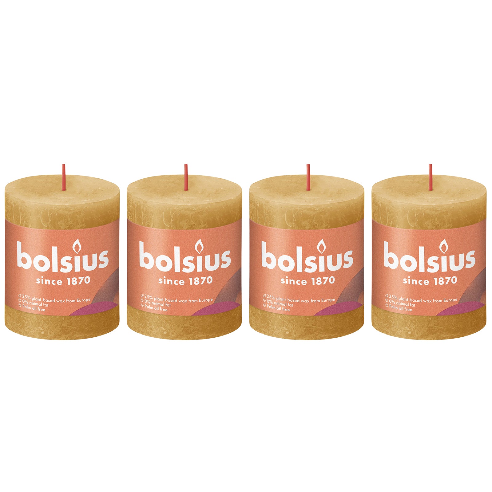 4er-Set Stumpenkerze - Höhe 8 cm - Durchmesser 6,8 cm - Rustik - Honigwabengelb