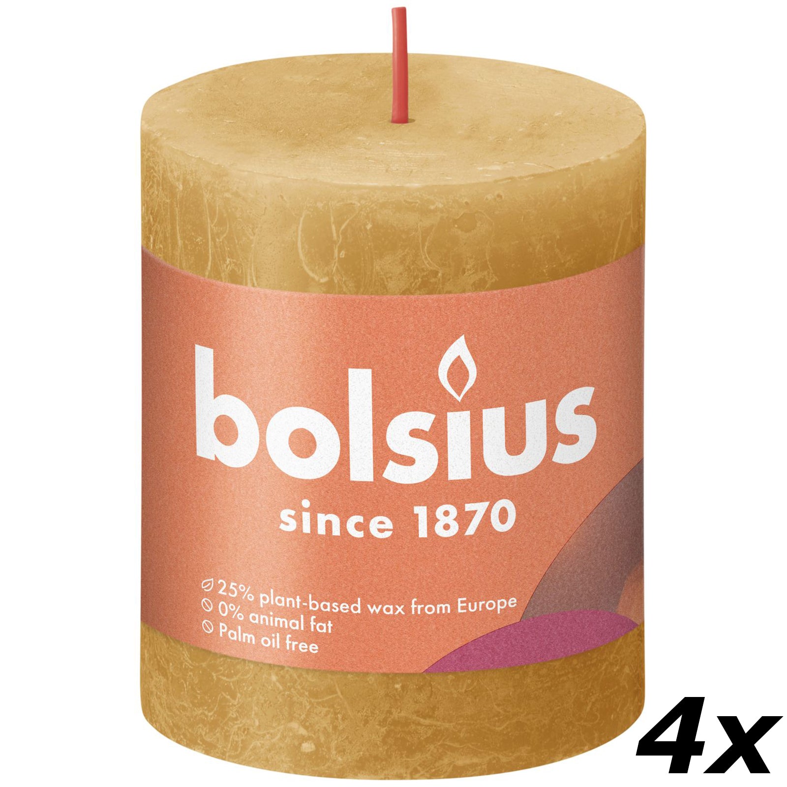 4er-Set Stumpenkerze - Höhe 8 cm - Durchmesser 6,8 cm - Rustik - Honigwabengelb