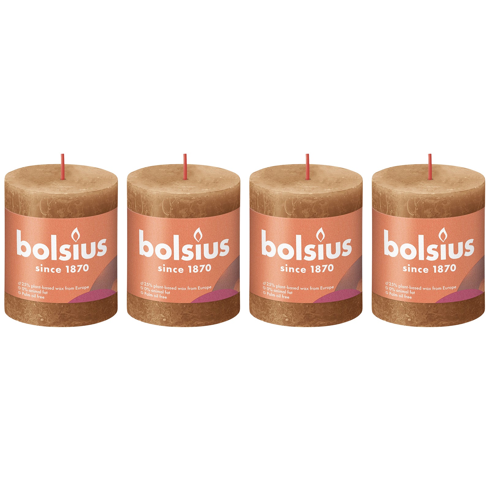 Lot de 4 bougies piliers - Hauteur 8 cm - Diamètre 6,8 cm - Style rustique - Brun épicé