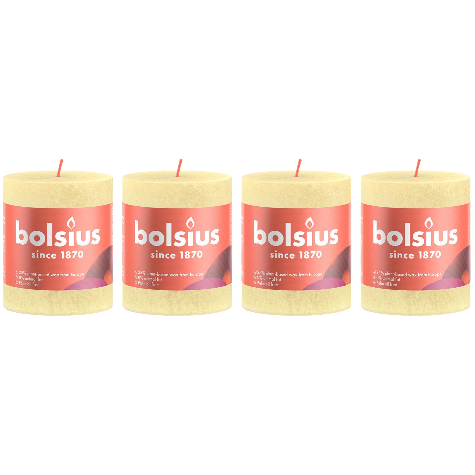 Set of 4 pillar candles - Height 8 cm - Diameter 6.8 cm - Rustic - Soft yellow