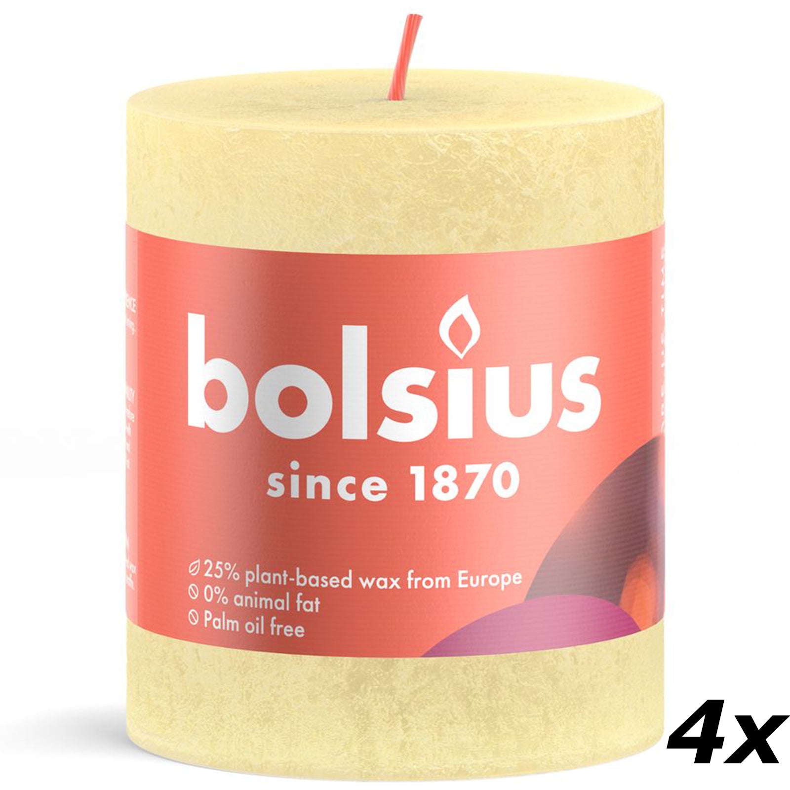 4er-Set Stumpenkerze - Höhe 8 cm - Durchmesser 6,8 cm - Rustik - zartes Gelb