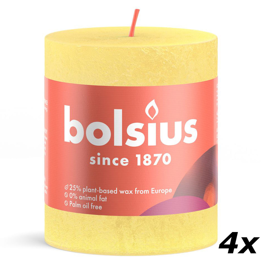 4er-Set Stumpenkerze - Höhe 8 cm - Durchmesser 6,8 cm - Rustik - Sonniges Gelb