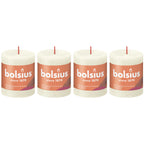 Lot de 4 bougies piliers - Hauteur 8 cm - Diamètre 6,8 cm - Style rustique - Couleur perle douce
