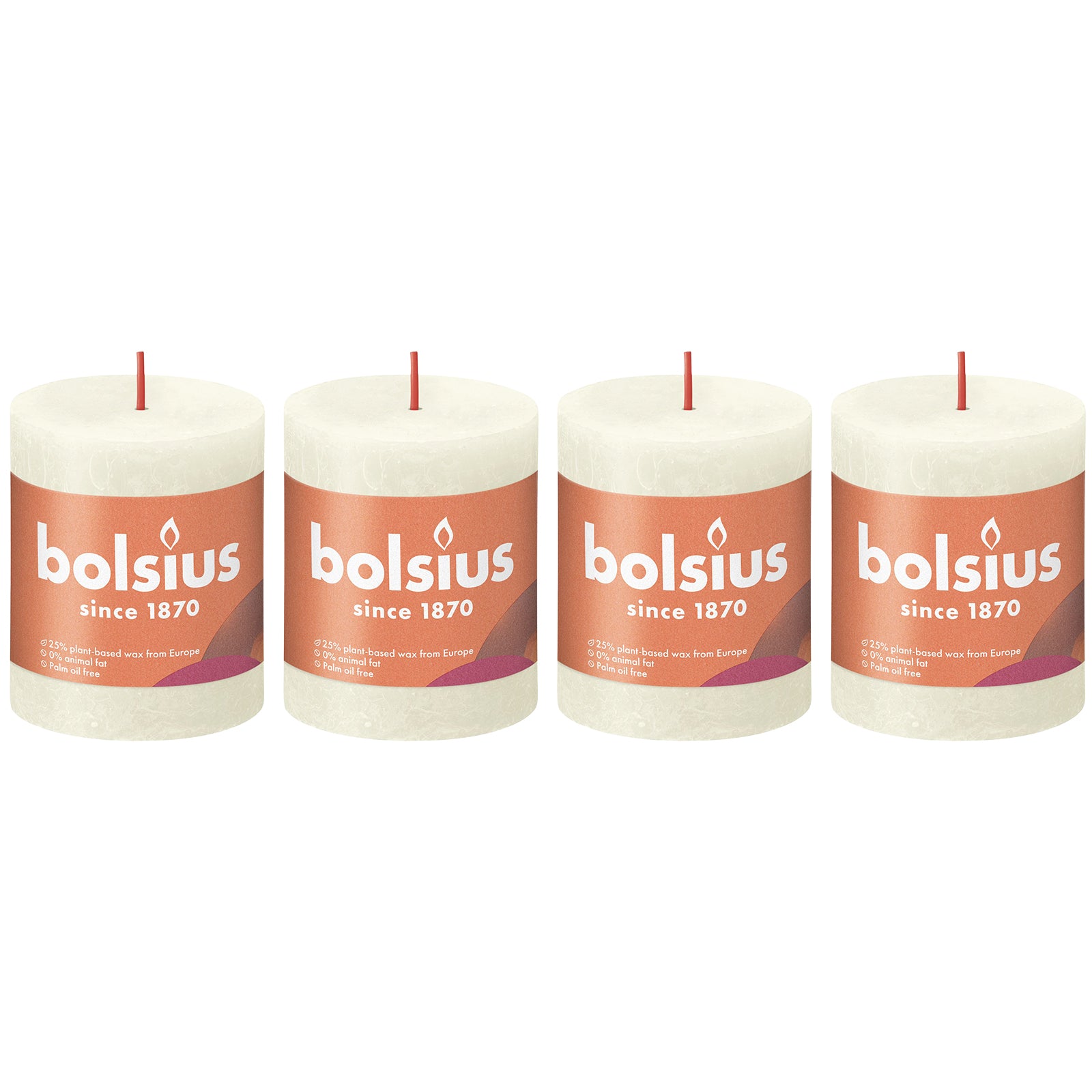 Lot de 4 bougies piliers - Hauteur 8 cm - Diamètre 6,8 cm - Style rustique - Couleur perle douce
