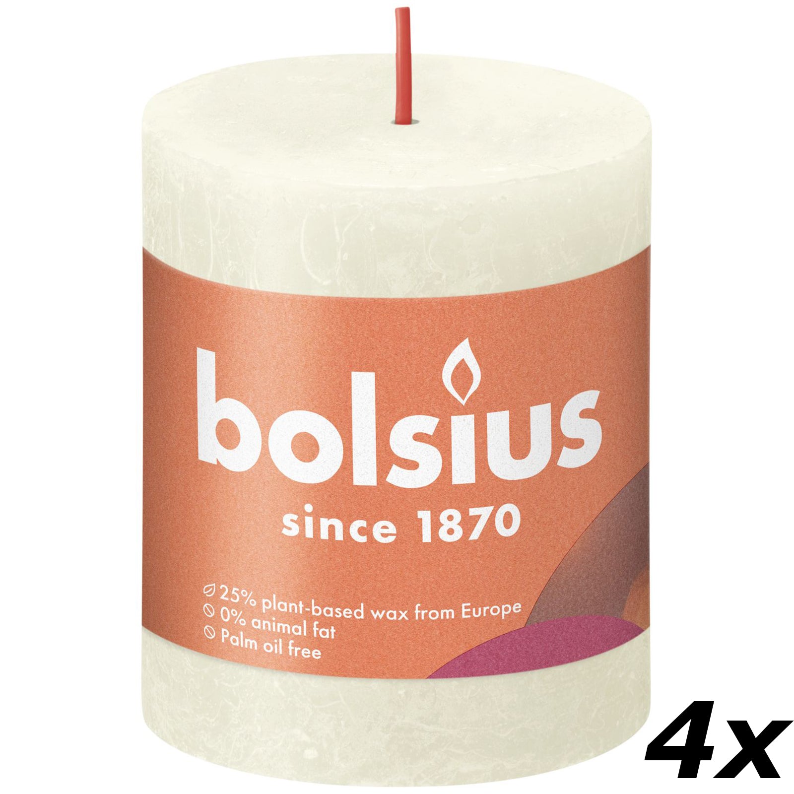 Lot de 4 bougies piliers - Hauteur 8 cm - Diamètre 6,8 cm - Style rustique - Couleur perle douce