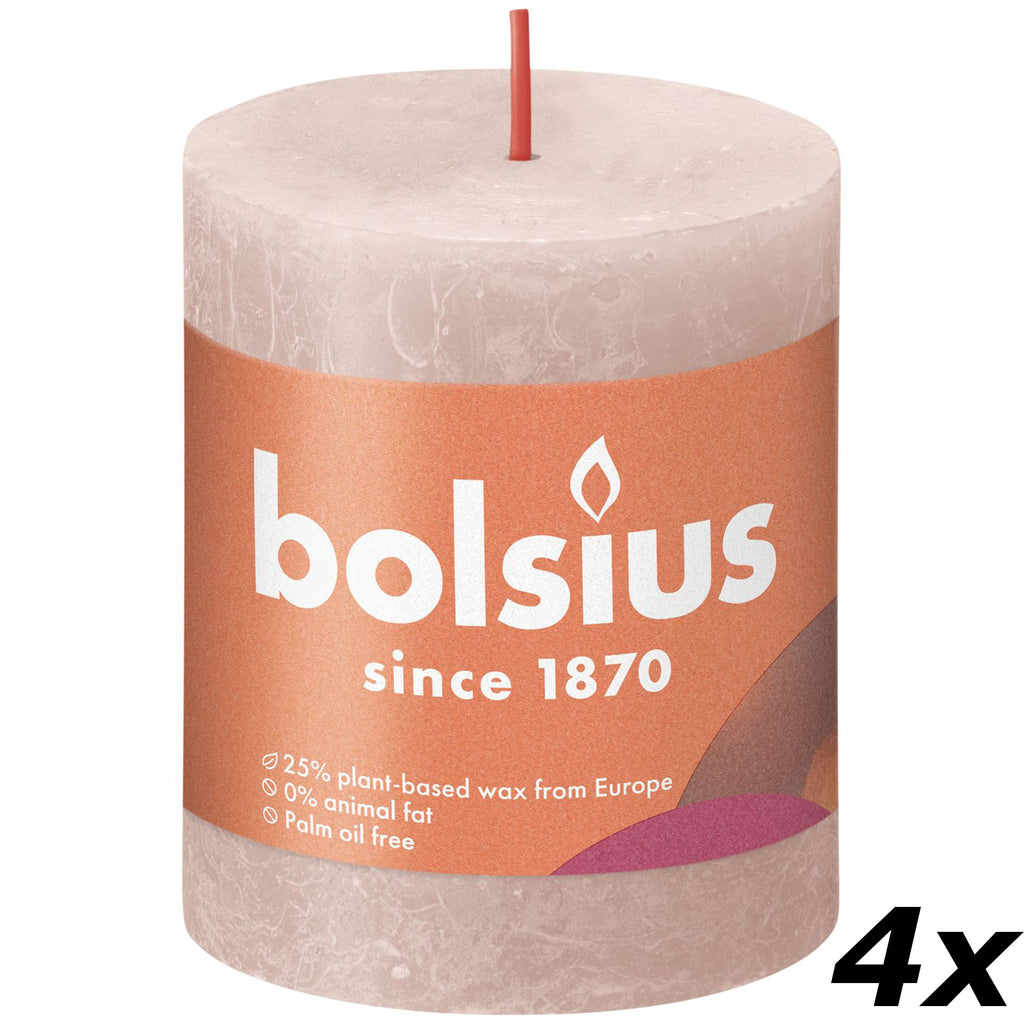 4er-Set Stumpenkerze - Höhe 8 cm - Durchmesser 6,8 cm - Rustik - Nebliges Rosa