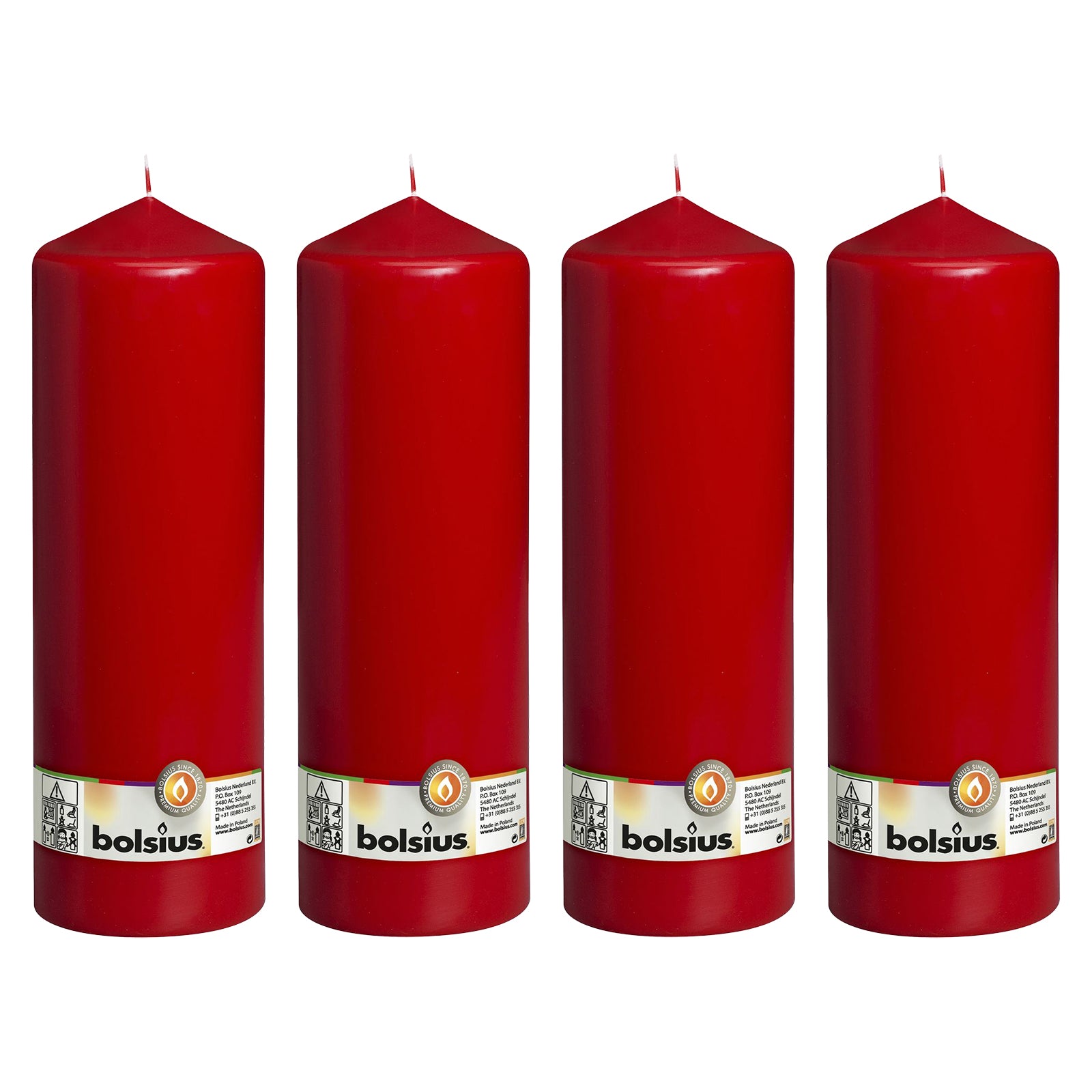 4er-Set Stumpenkerze - Höhe 30 cm - Durchmesser 9,8 cm - Rot