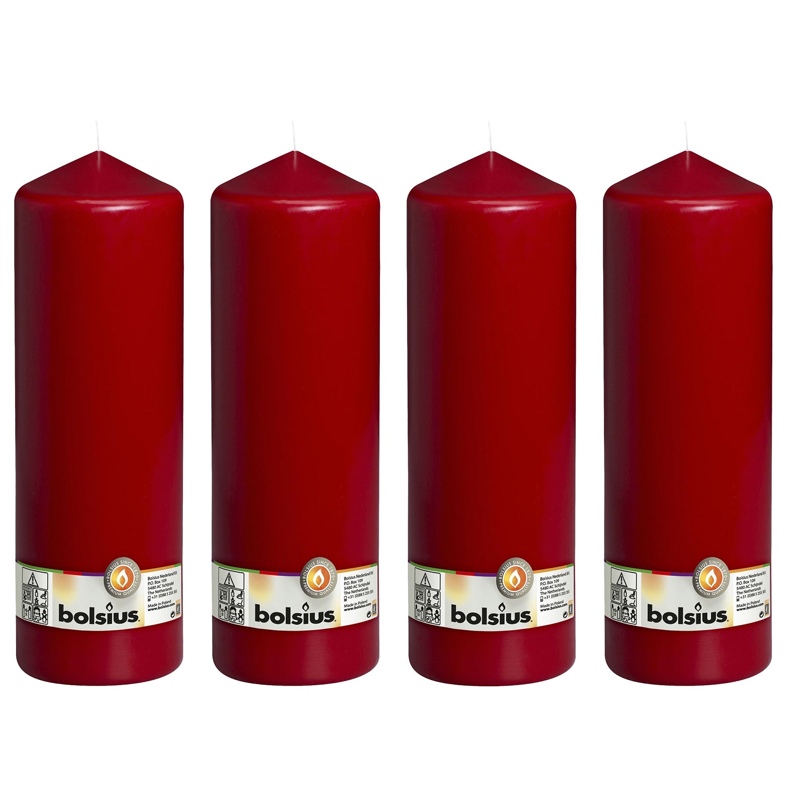 Set of 4 pillar candles - Height 30 cm - Diameter 9.8 cm - Antique red