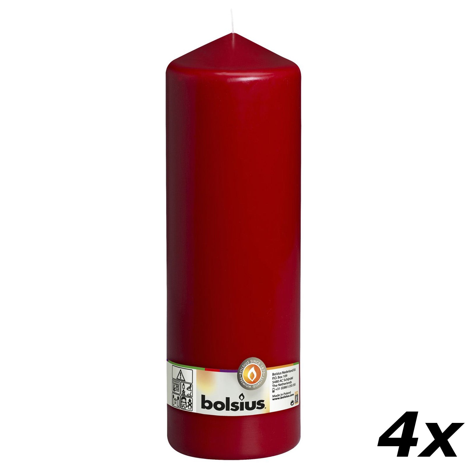 4er-Set Stumpenkerze - Höhe 30 cm - Durchmesser 9,8 cm - Altrot