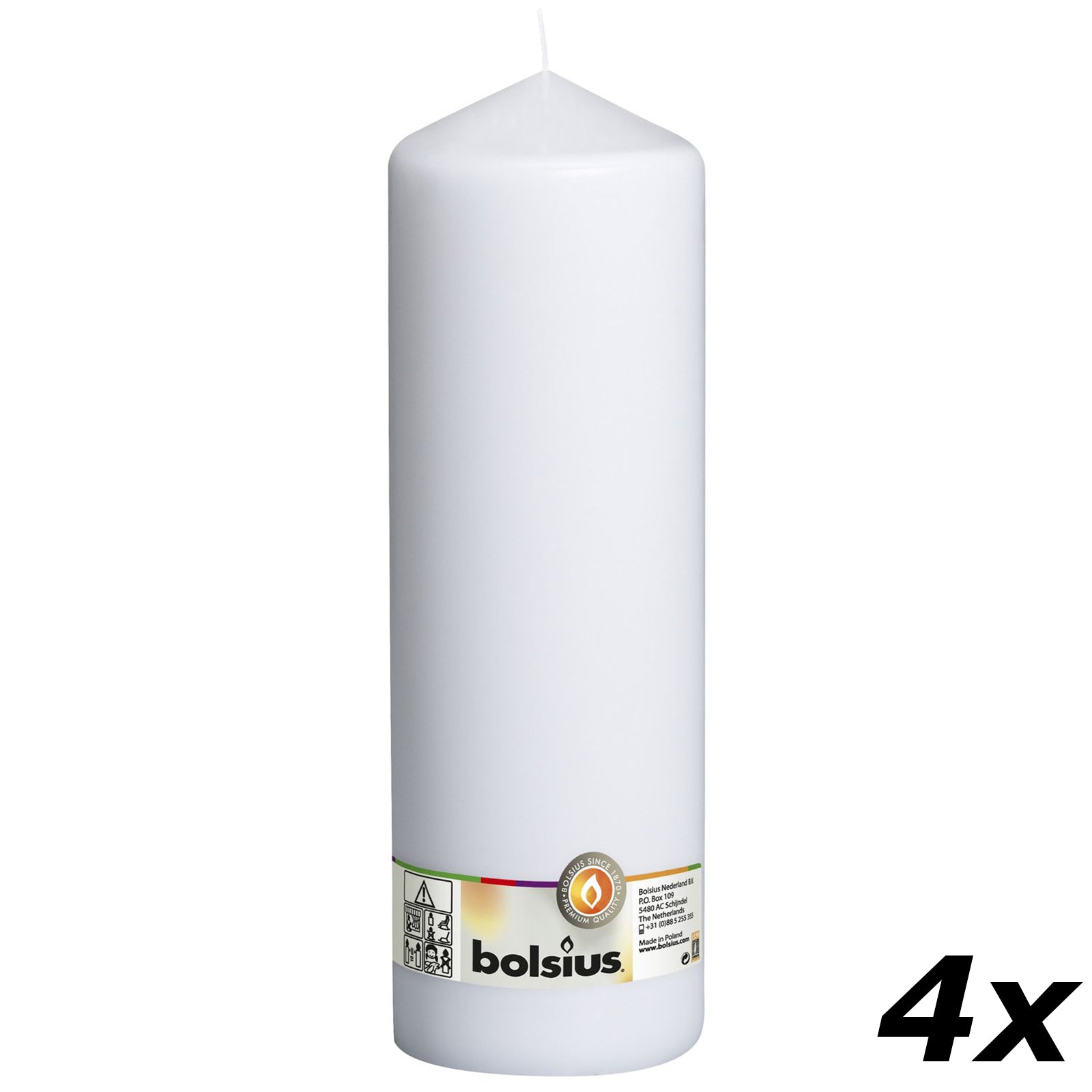 4er-Set Stumpenkerze - Höhe 30 cm - Durchmesser 9,8 cm - Weiß