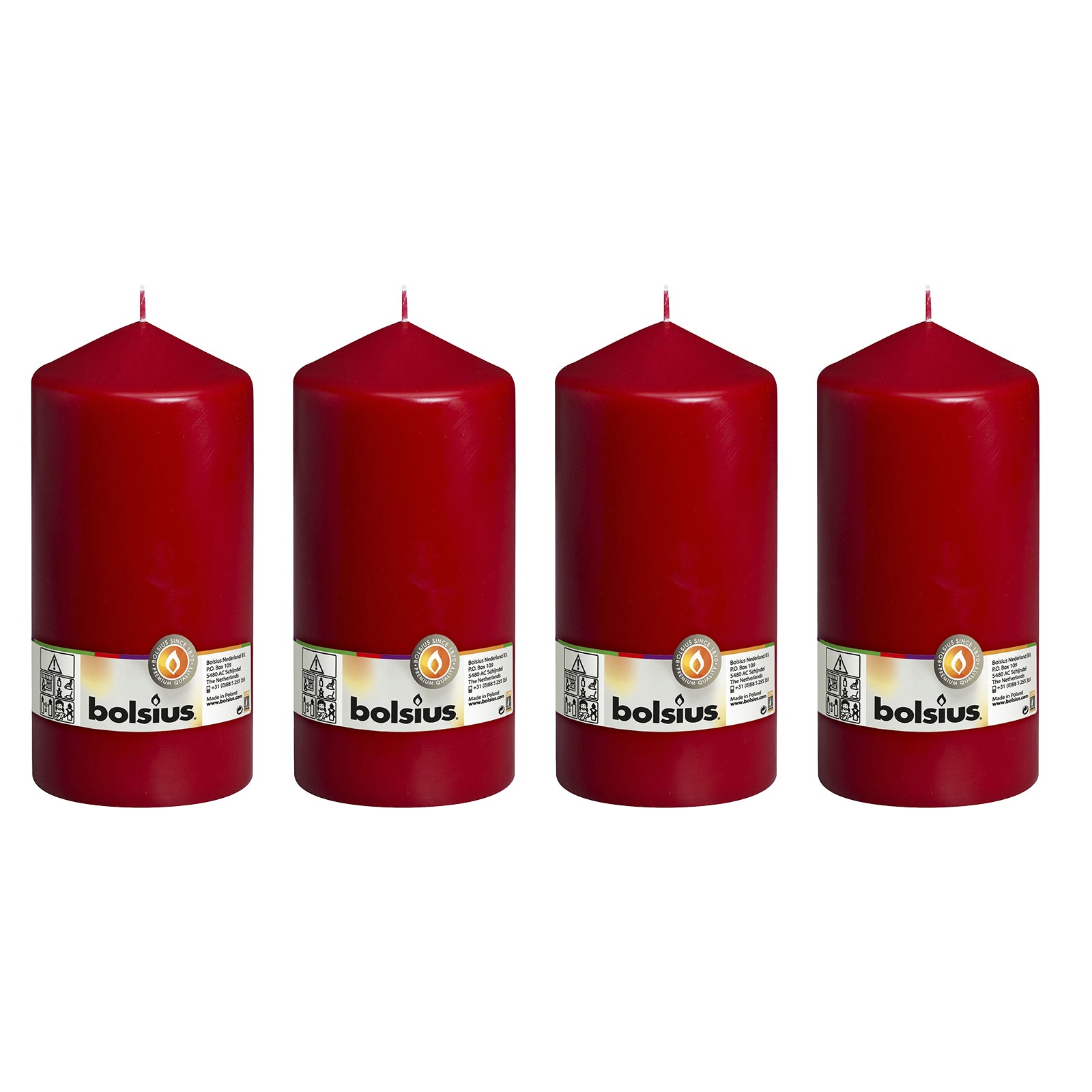 Set of 4 pillar candles - Height 20 cm - Diameter 9.8 cm - Antique red