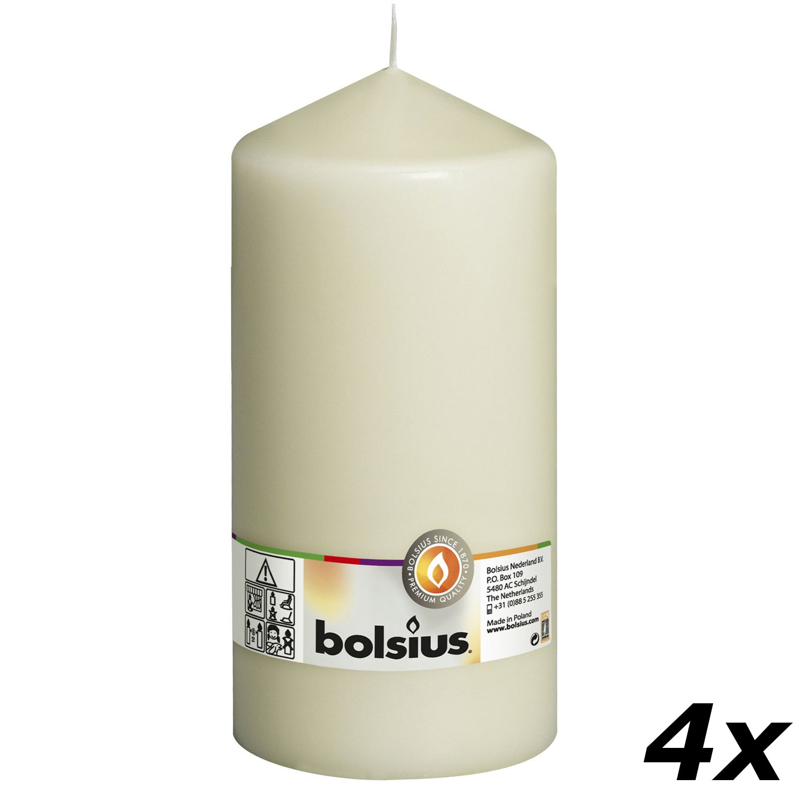 Set of 4 pillar candles - Height 20 cm - Diameter 9.8 cm - Ivory