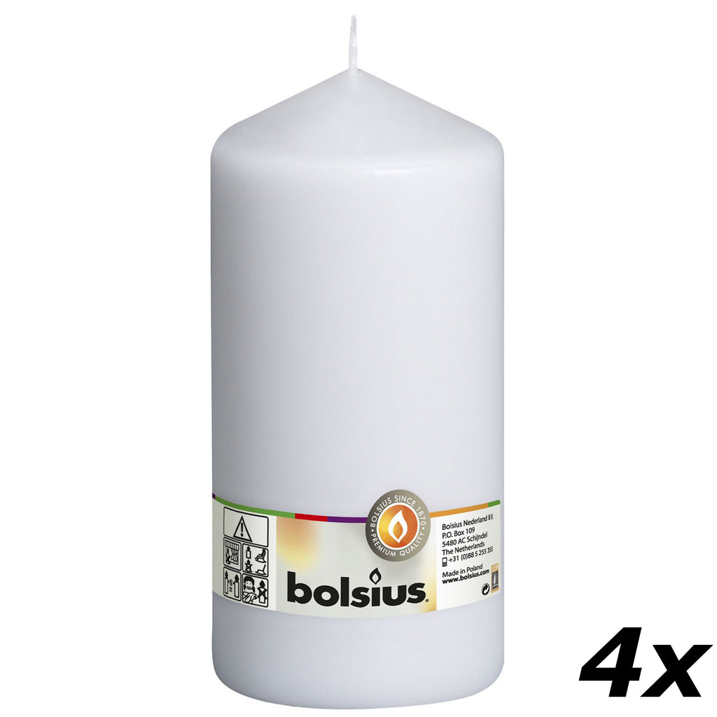 4er-Set Stumpenkerze - Höhe 20 cm - Durchmesser 9,8 cm - Weiß