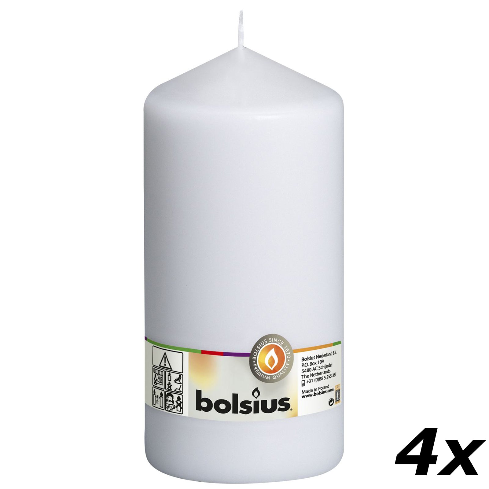 4er-Set Stumpenkerze - Höhe 20 cm - Durchmesser 9,8 cm - Weiß