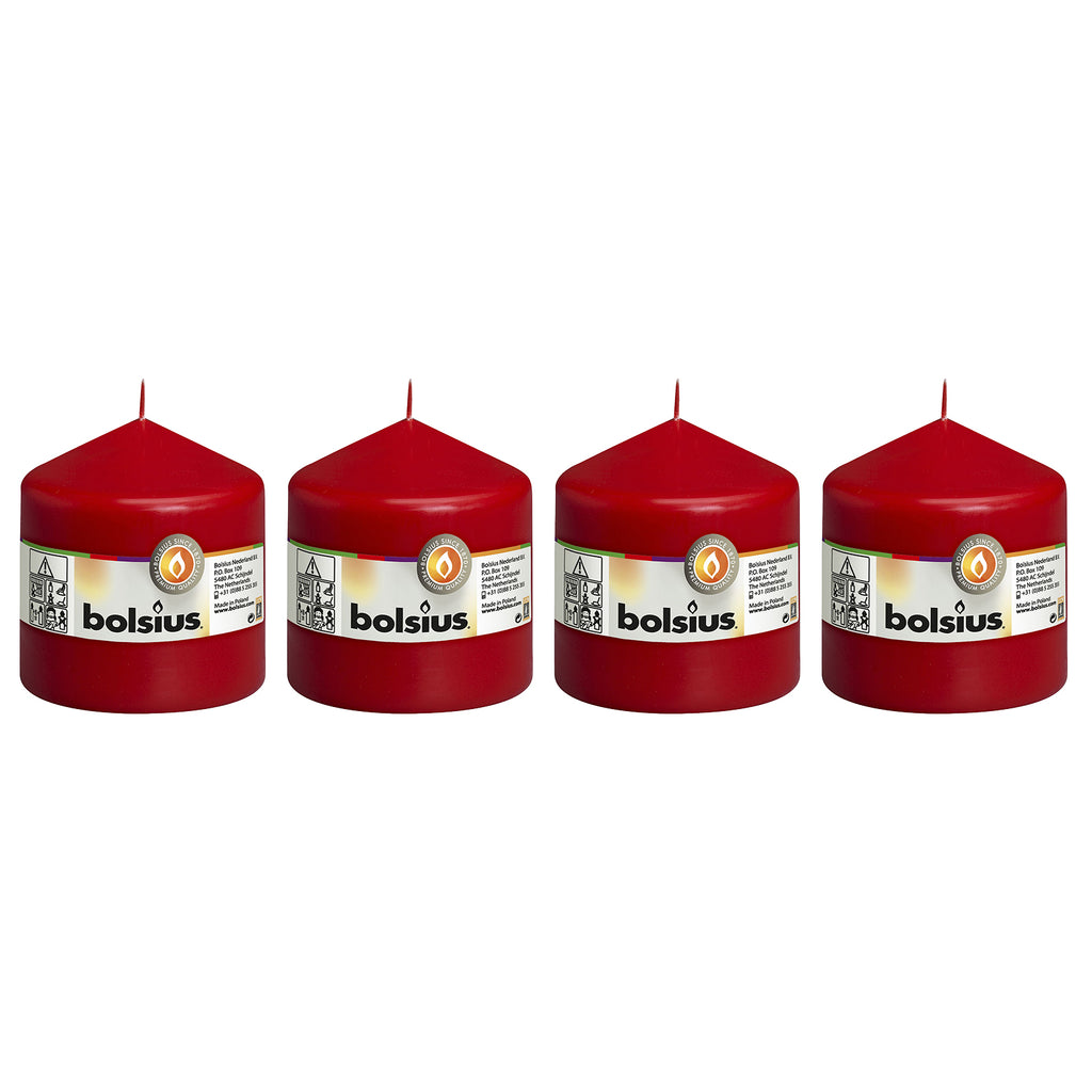 Lot de 4 bougies piliers - Hauteur 10 cm - Diamètre 9,8 cm - Rouge