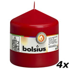 Lot de 4 bougies piliers - Hauteur 10 cm - Diamètre 9,8 cm - Rouge