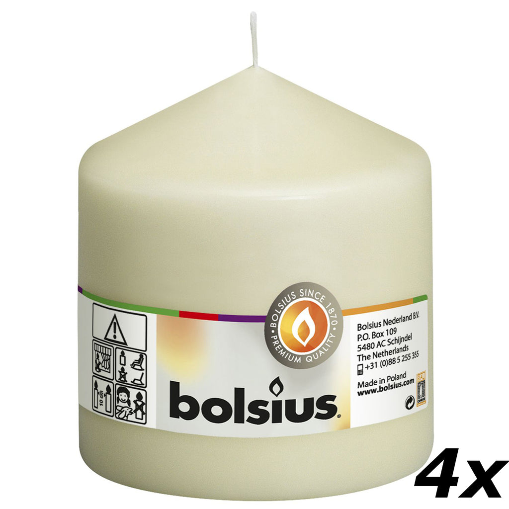 4er-Set Stumpenkerze - Höhe 10 cm - Durchmesser 9,8 cm - Elfenbein