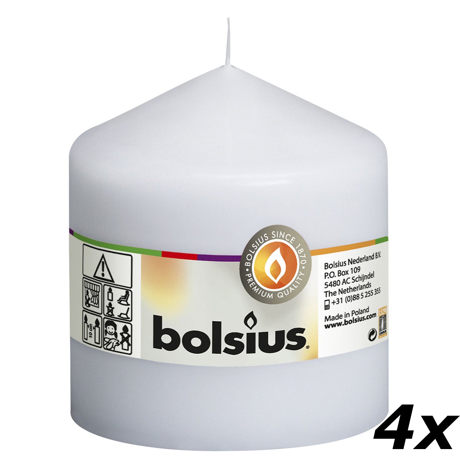 4er-Set Stumpenkerze - Höhe 10 cm - Durchmesser 9,8 cm Weiß