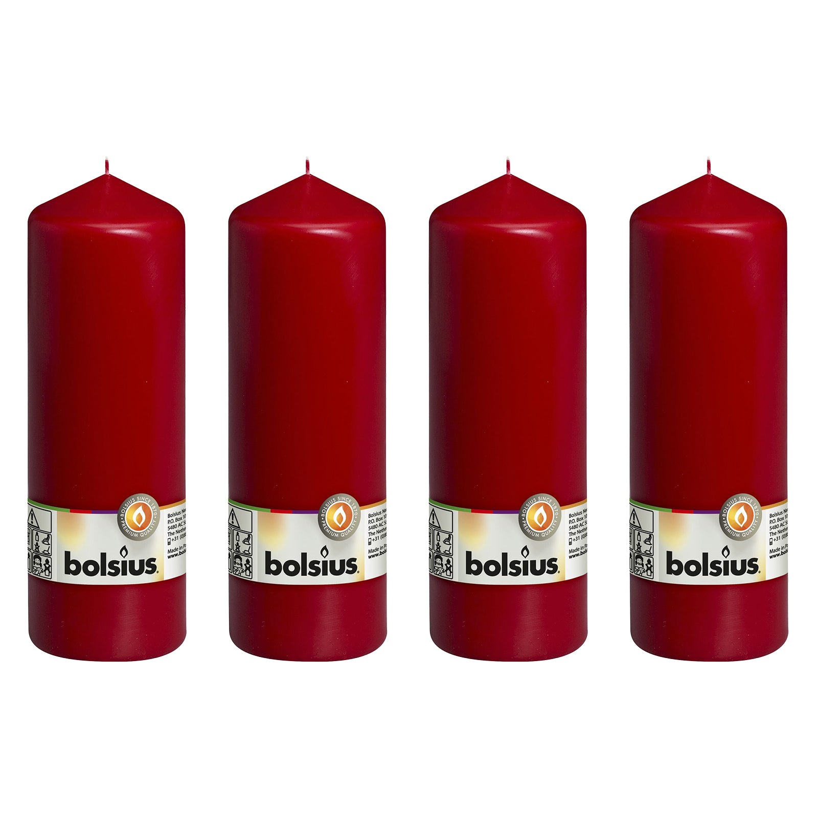 4er-Set Stumpenkerze - Höhe 20 cm - Durchmesser 6,8 cm - Altrot