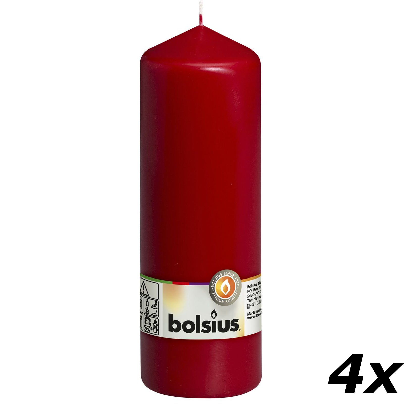 4er-Set Stumpenkerze - Höhe 20 cm - Durchmesser 6,8 cm - Altrot