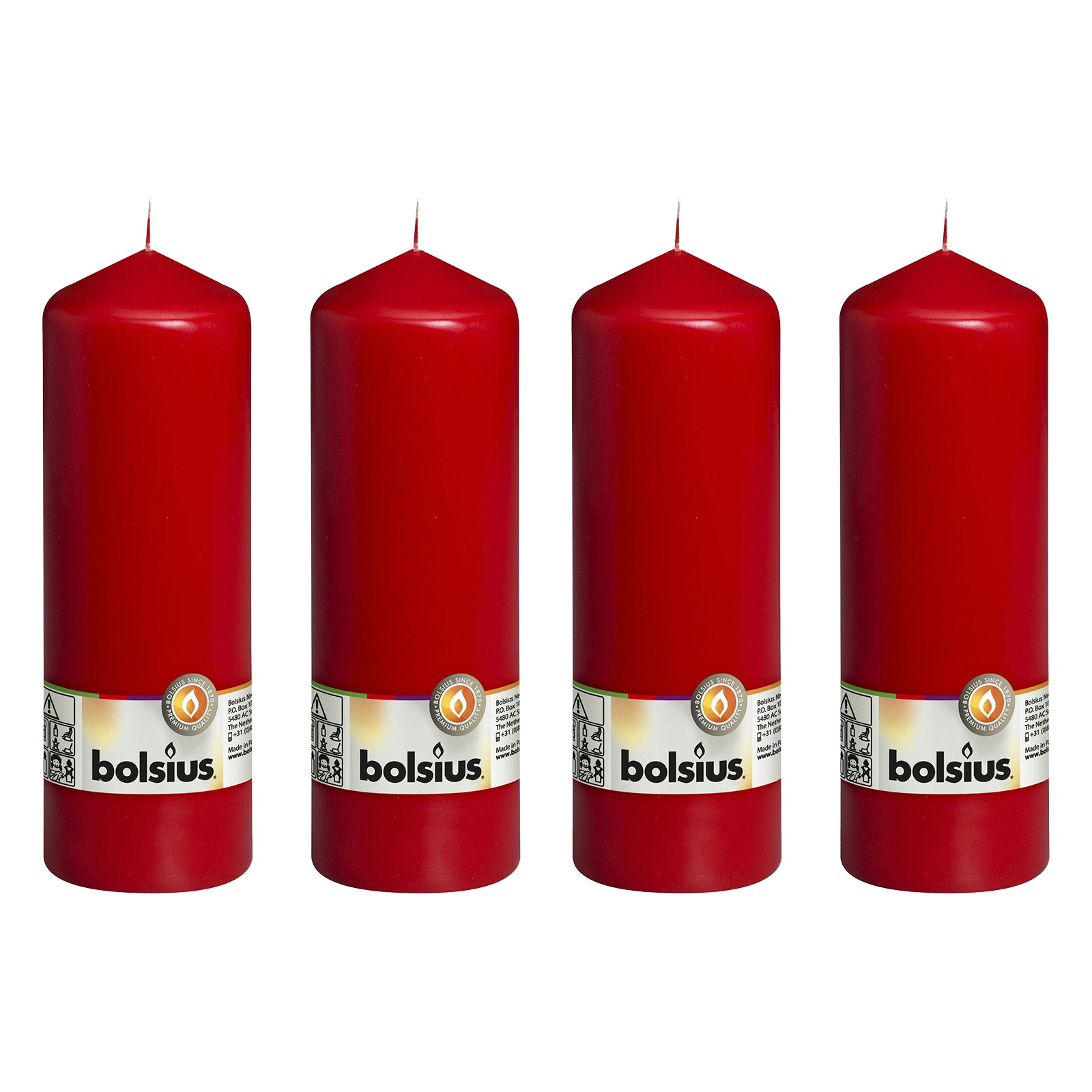4er-Set Stumpenkerze - Höhe 20 cm - Durchmesser 6,8 cm - Rot