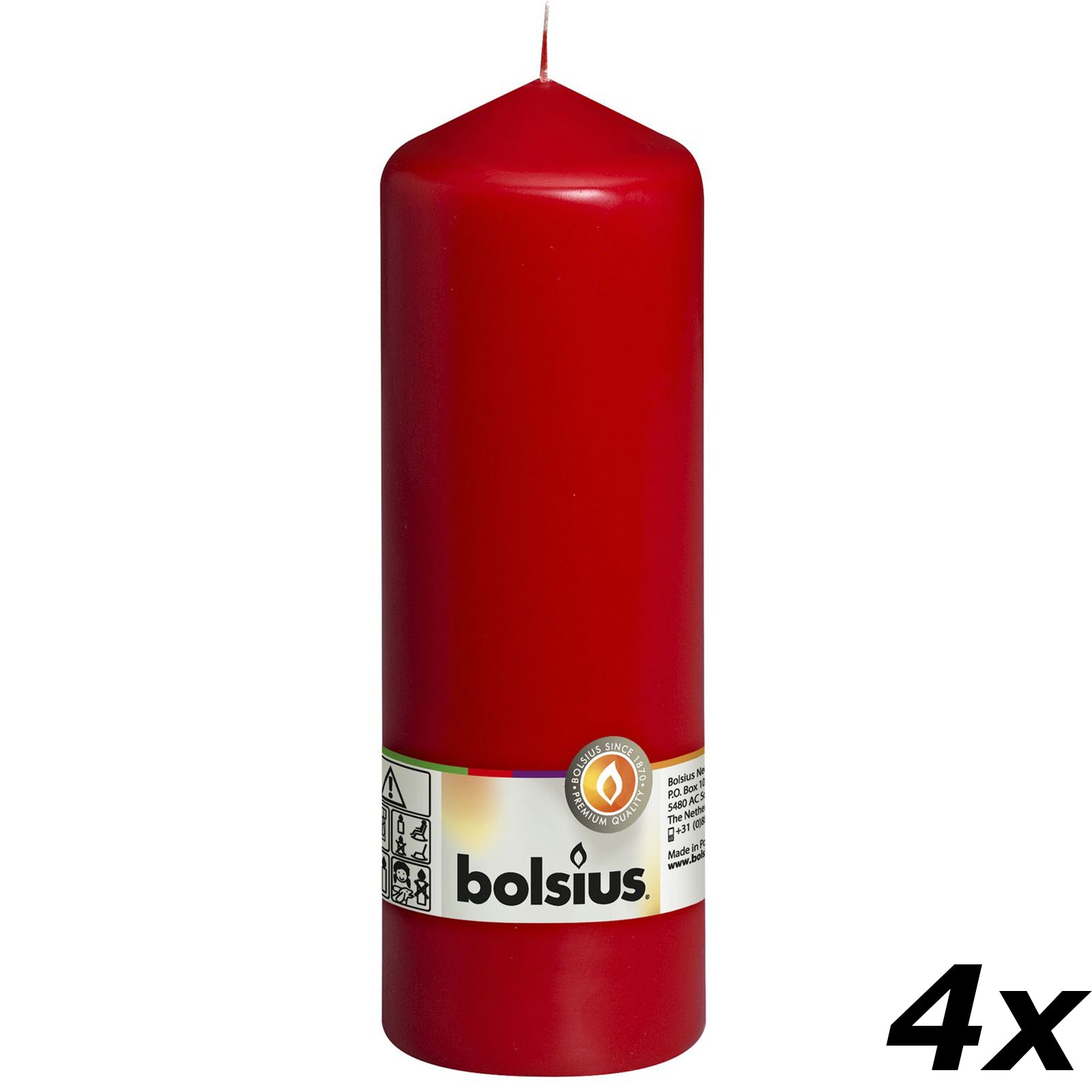 4er-Set Stumpenkerze - Höhe 20 cm - Durchmesser 6,8 cm - Rot