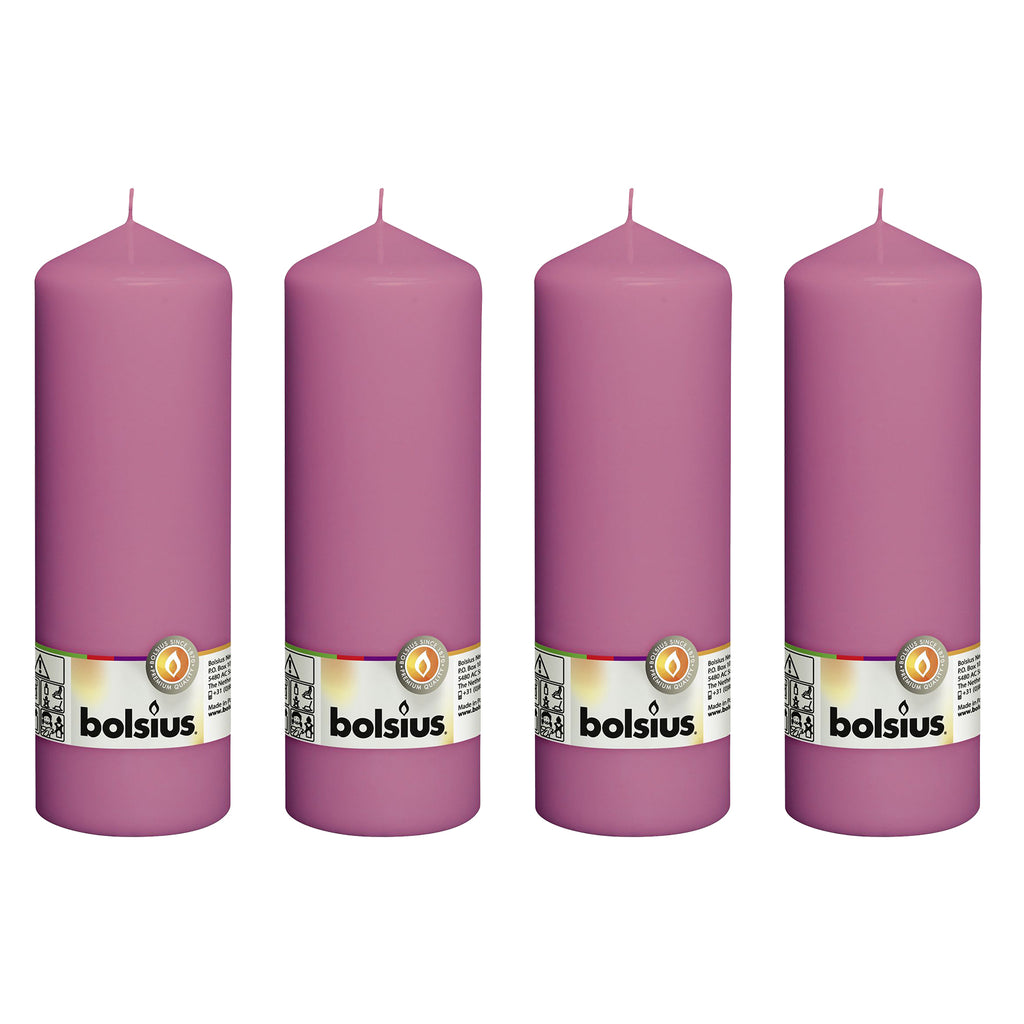 4er-Set Stumpenkerze - Höhe 20 cm - Durchmesser 6,8 cm - Fuchsia