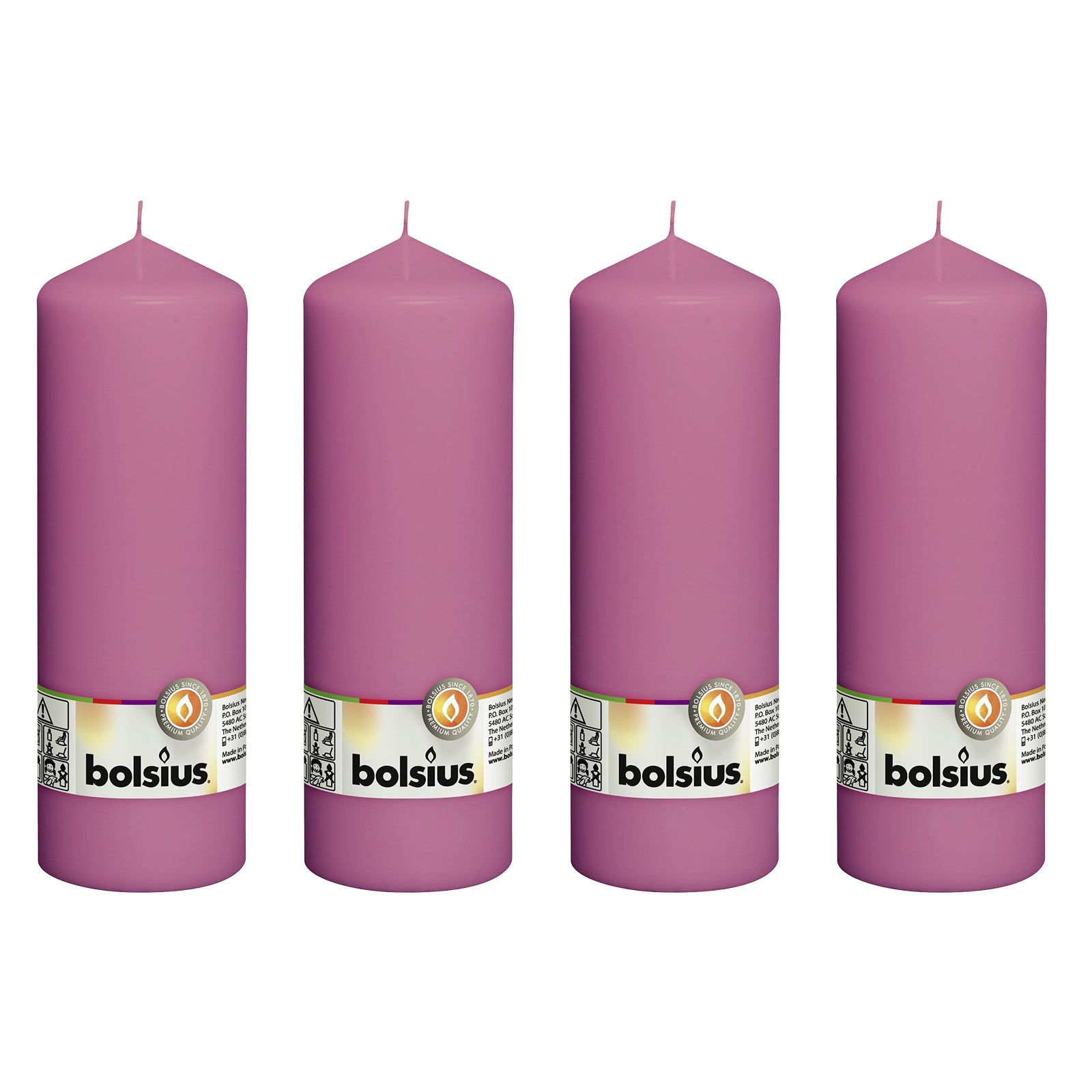 4er-Set Stumpenkerze - Höhe 20 cm - Durchmesser 6,8 cm - Fuchsia