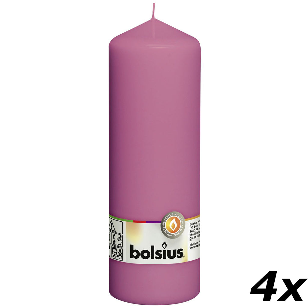 4er-Set Stumpenkerze - Höhe 20 cm - Durchmesser 6,8 cm - Fuchsia