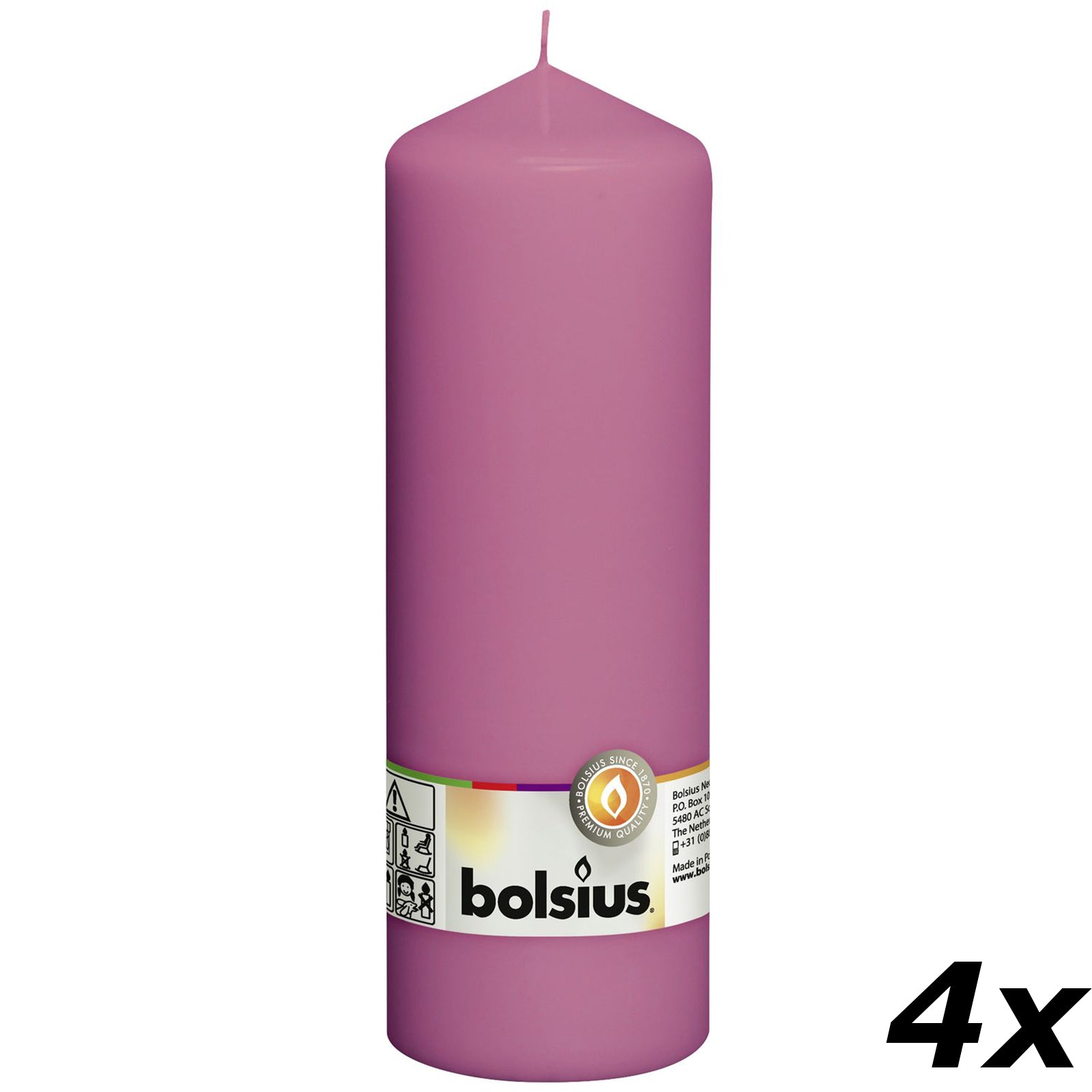 Set of 4 pillar candles - Height 20 cm - Diameter 6.8 cm - Fuchsia