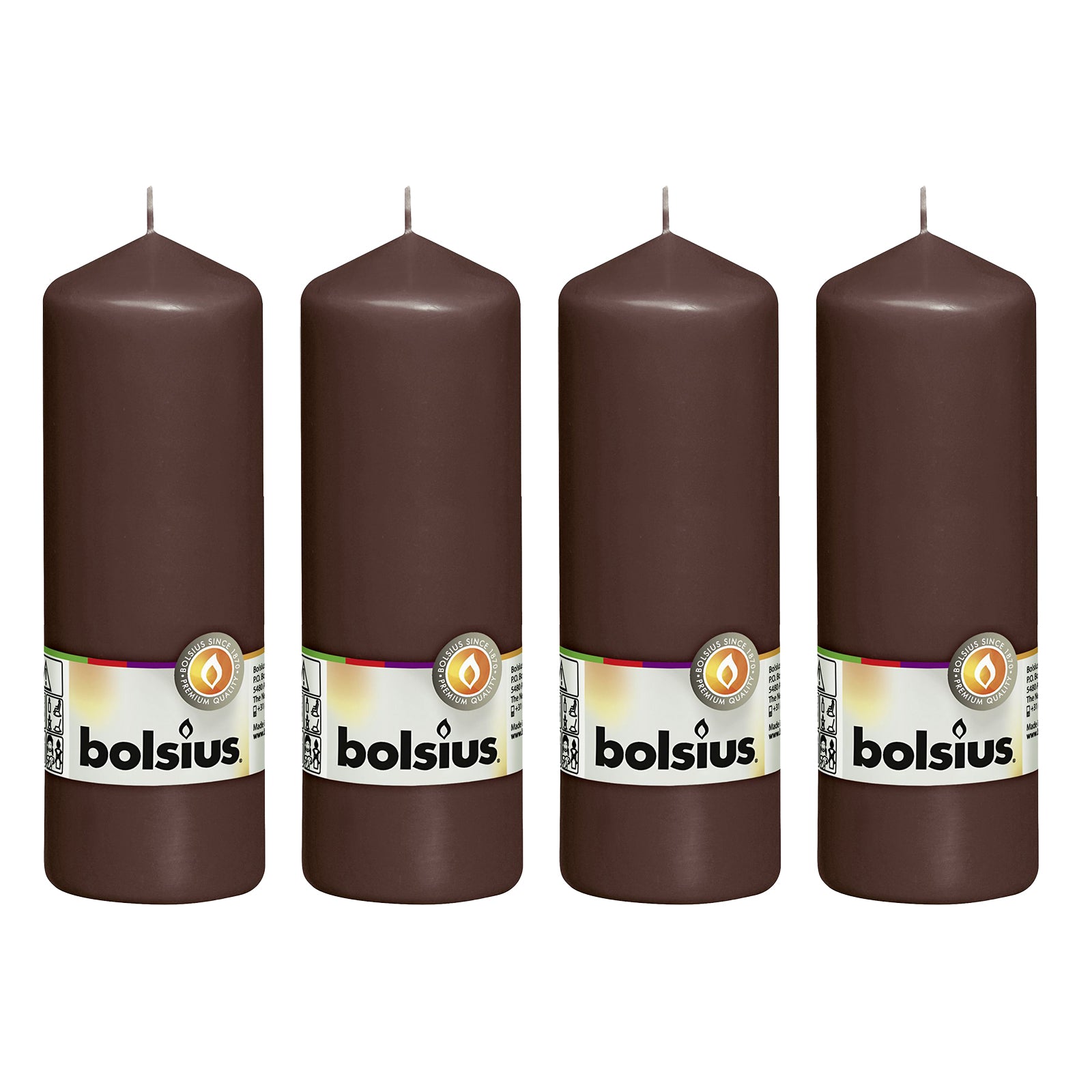 4er-Set Stumpenkerze - Höhe 20 cm - Durchmesser 6,8 cm - Kastanienbraun