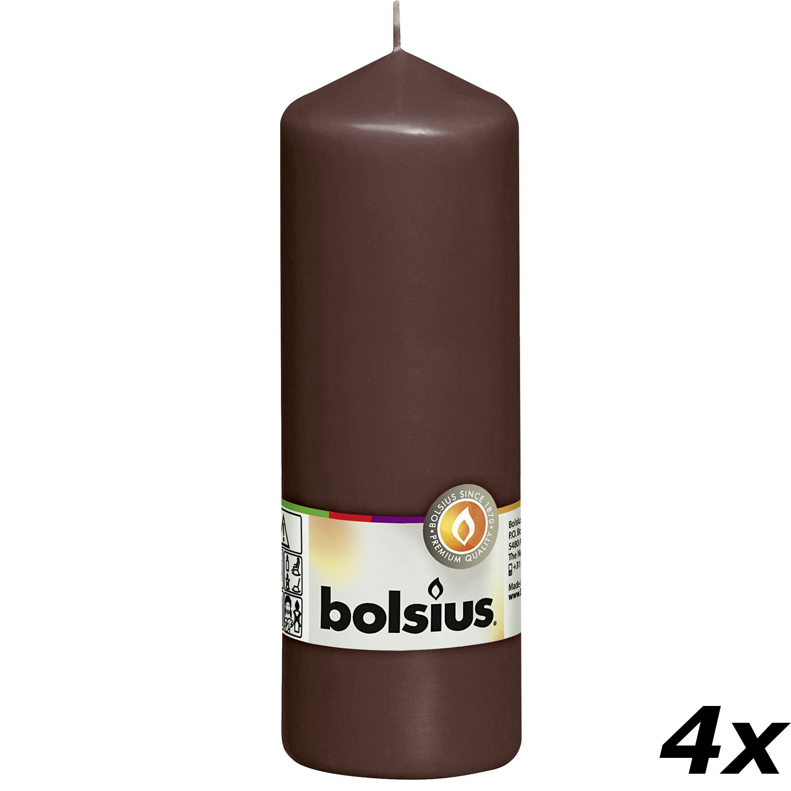 4er-Set Stumpenkerze - Höhe 20 cm - Durchmesser 6,8 cm - Kastanienbraun