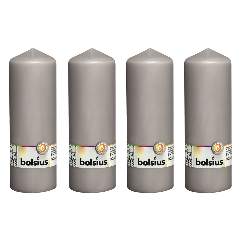4er-Set Stumpenkerze - Höhe 20 cm - Durchmesser 6,8 cm - Warmes Grau