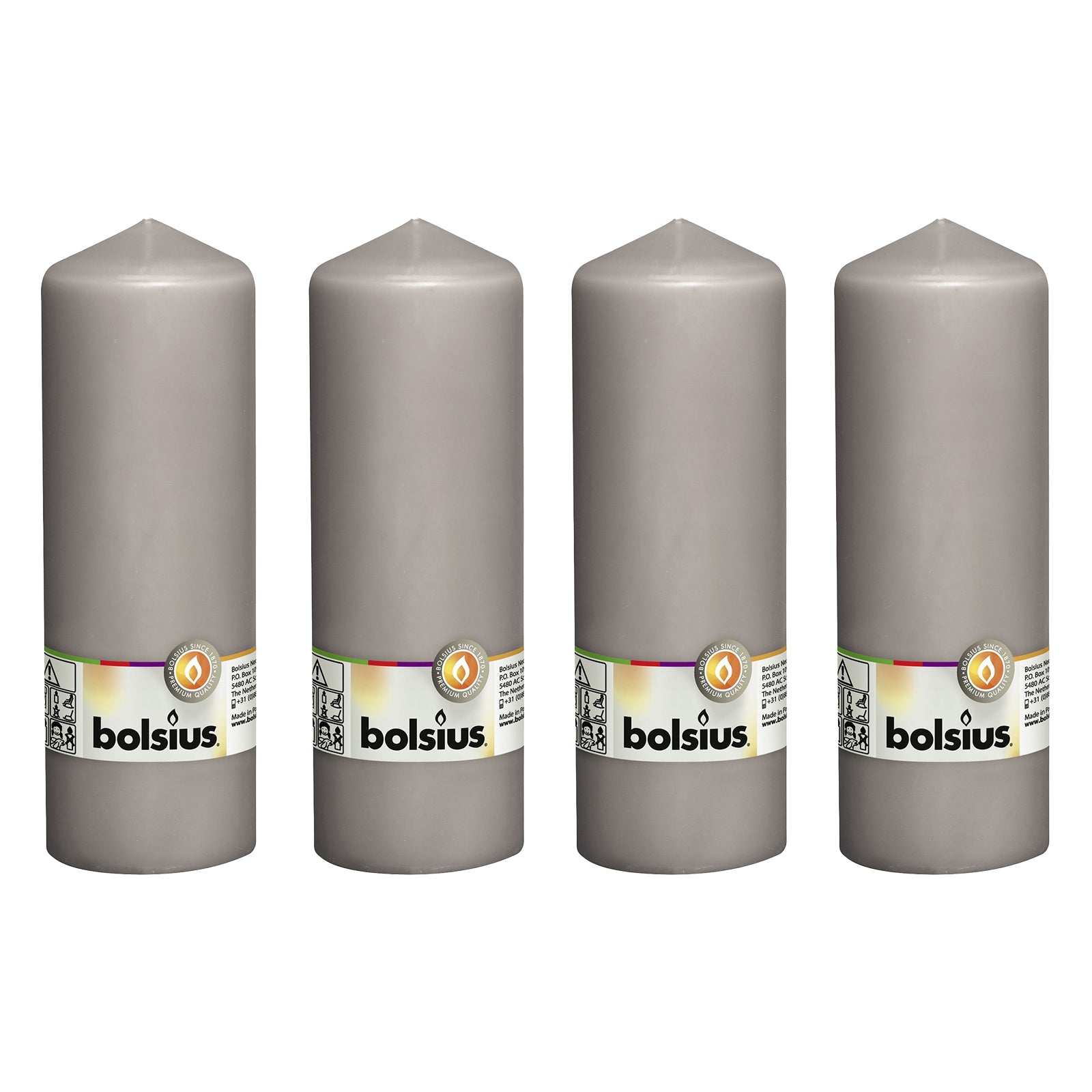 4er-Set Stumpenkerze - Höhe 20 cm - Durchmesser 6,8 cm - Warmes Grau