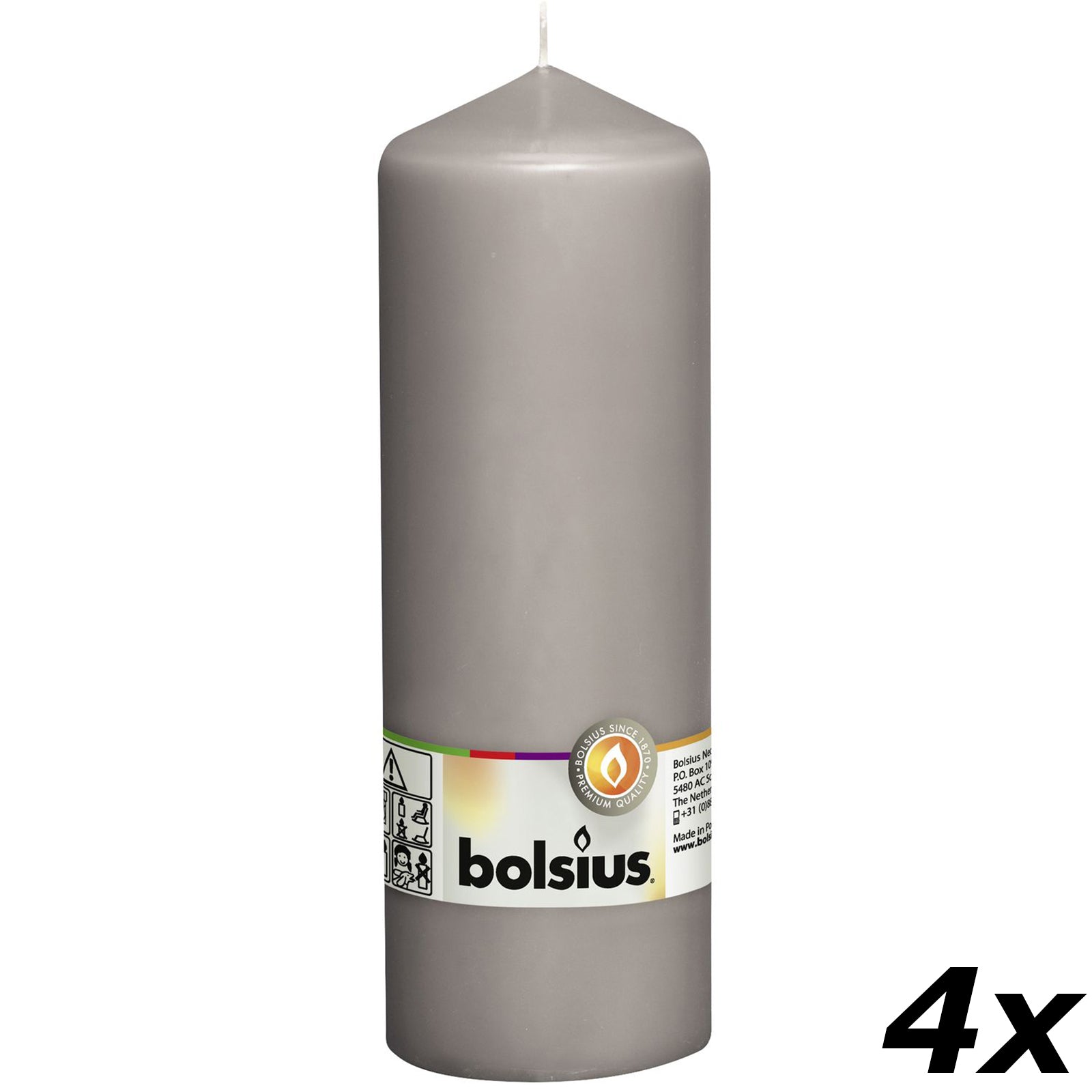 4er-Set Stumpenkerze - Höhe 20 cm - Durchmesser 6,8 cm - Warmes Grau