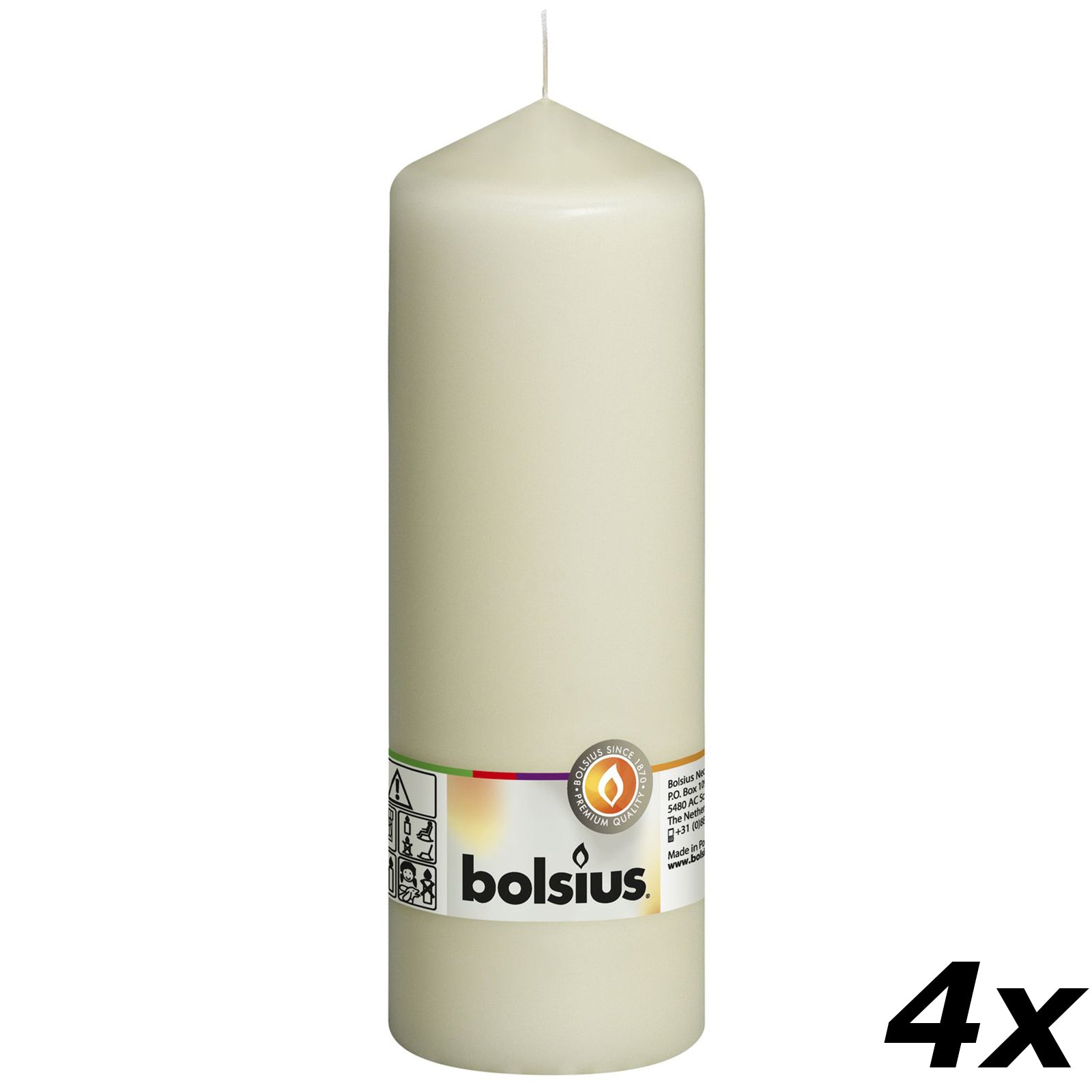 Set of 4 pillar candles - Height 20 cm - Diameter 6.8 cm - Ivory
