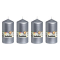 Ensemble de 4 bougies piliers - Hauteur 13 cm - Diamètre 6,8 cm - Argent