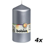 4er-Set Stumpenkerze - Höhe 13 cm - Durchmesser 6,8 cm - Silber