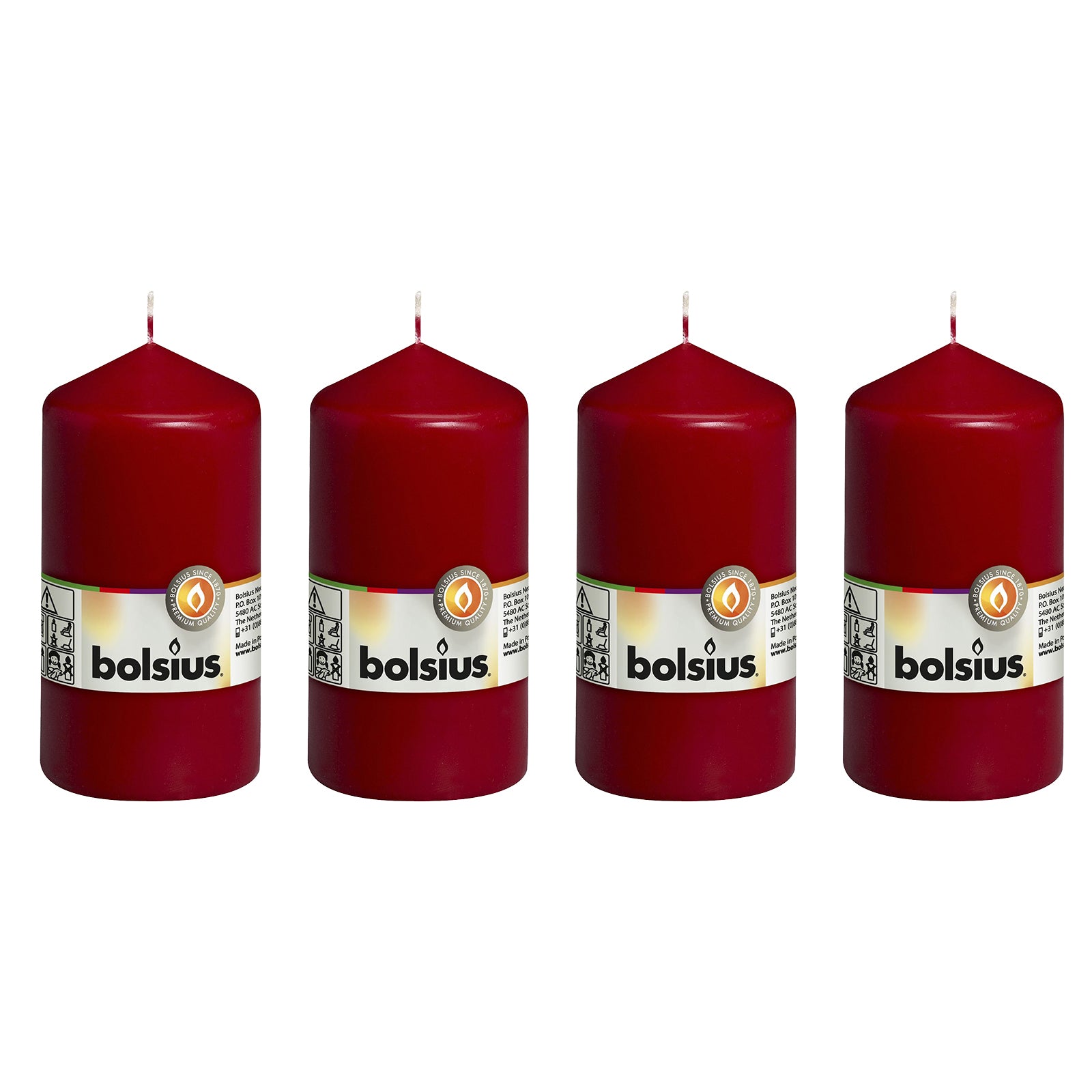 Set of 4 pillar candles - Height 13 cm - Diameter 6.8 cm - Antique red