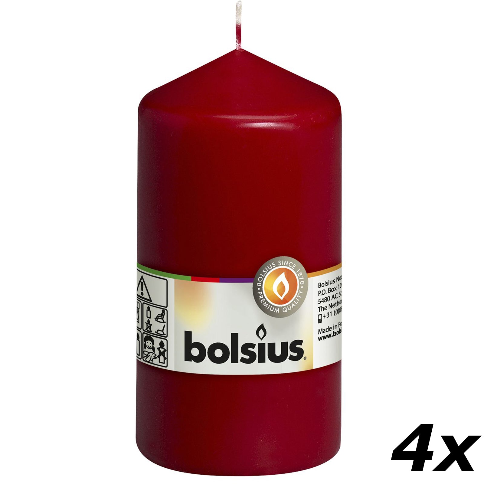 Set of 4 pillar candles - Height 13 cm - Diameter 6.8 cm - Antique red