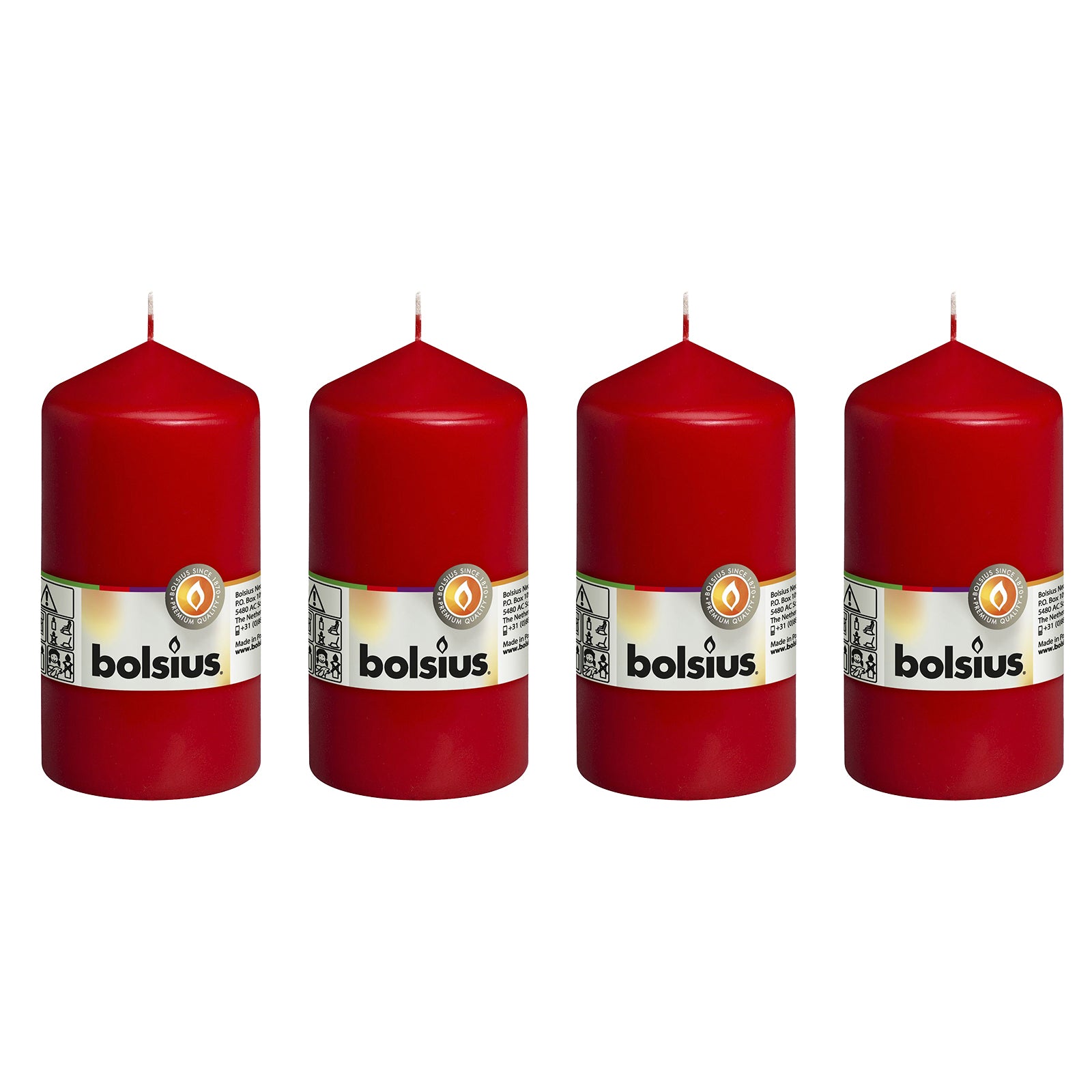 4er-Set Stumpenkerze - Höhe 13 cm - Durchmesser 6,8 cm - Rot