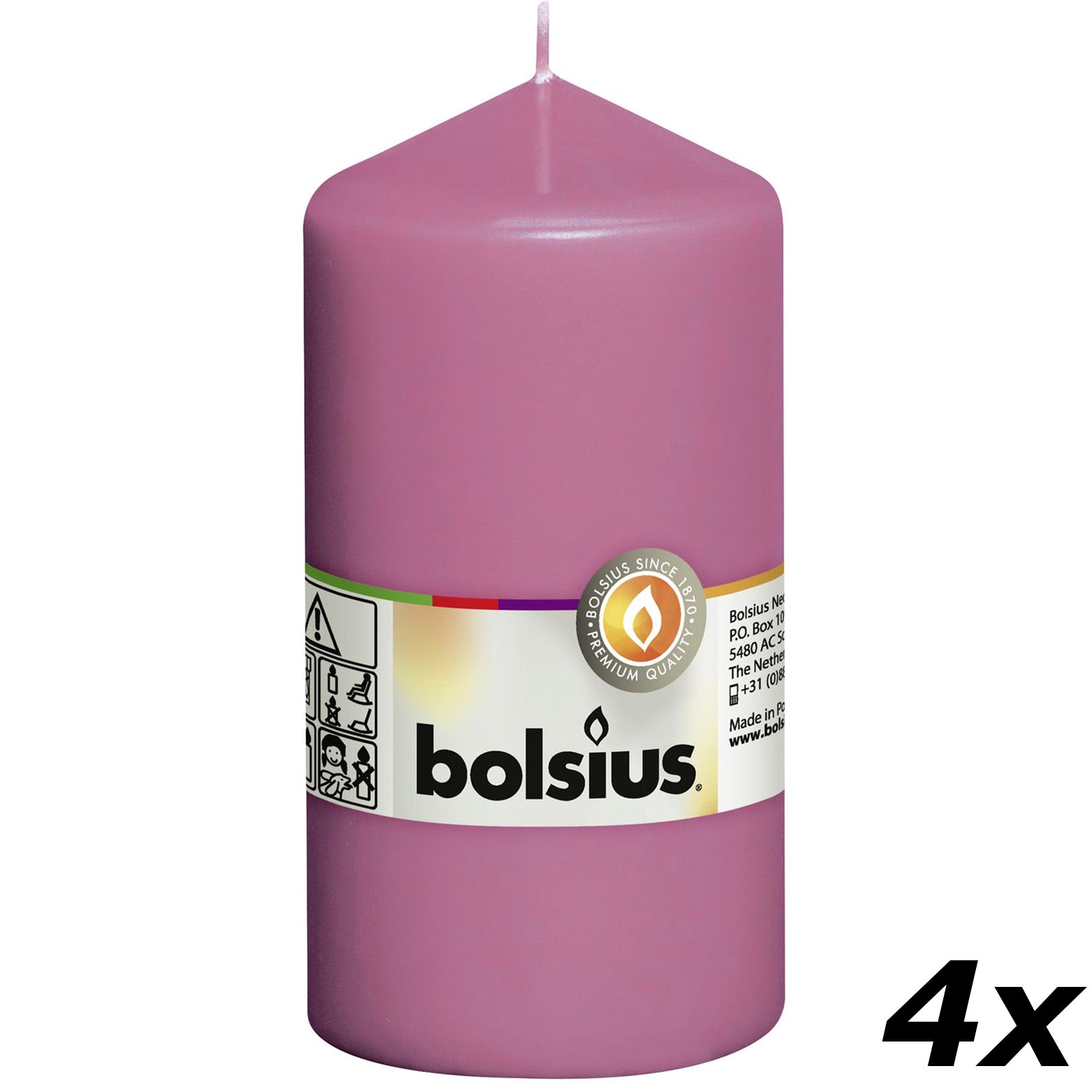 Set of 4 pillar candles - Height 13 cm - Diameter 6.8 cm - Fuchsia