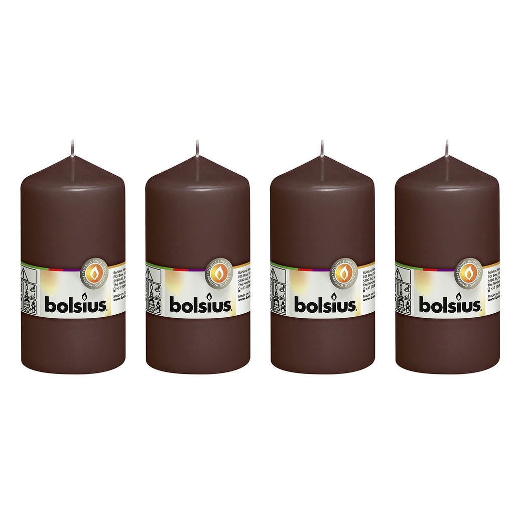 Lot de 4 bougies piliers - Hauteur 13 cm - Diamètre 6,8 cm - Brun châtaigne