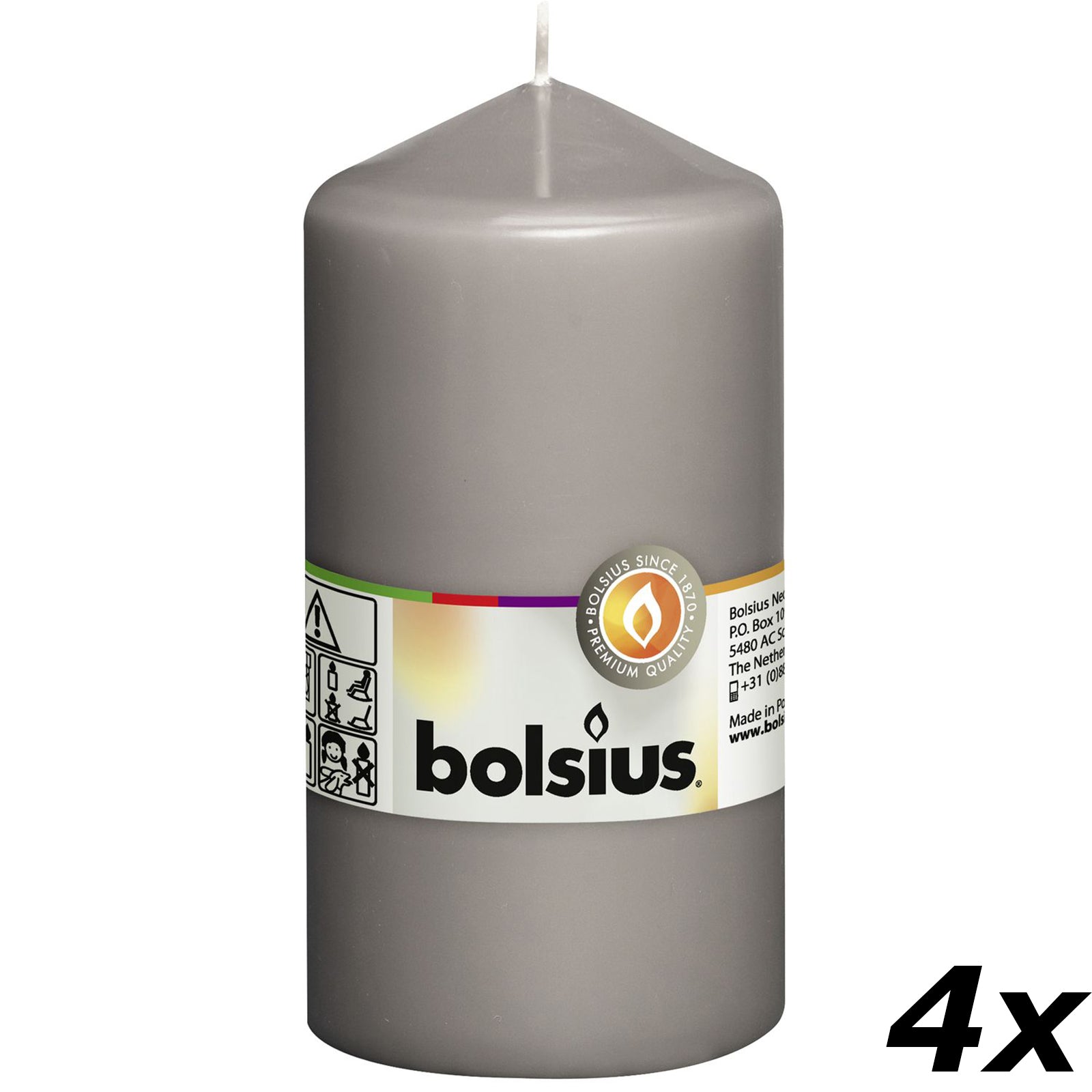 4er-Set Stumpenkerze - Höhe 13 cm - Durchmesser 6,8 cm - Warmes Grau