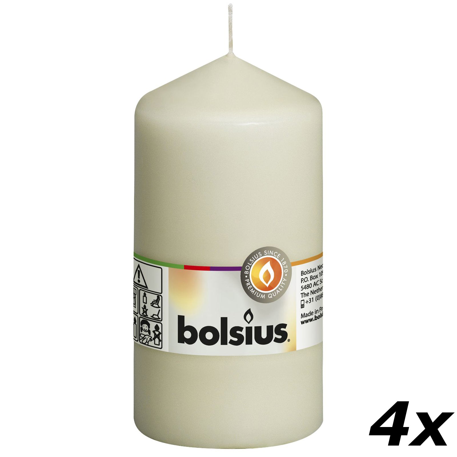 4er-Set Stumpenkerze - Höhe 13 cm - Durchmesser 6,8 cm - Elfenbein