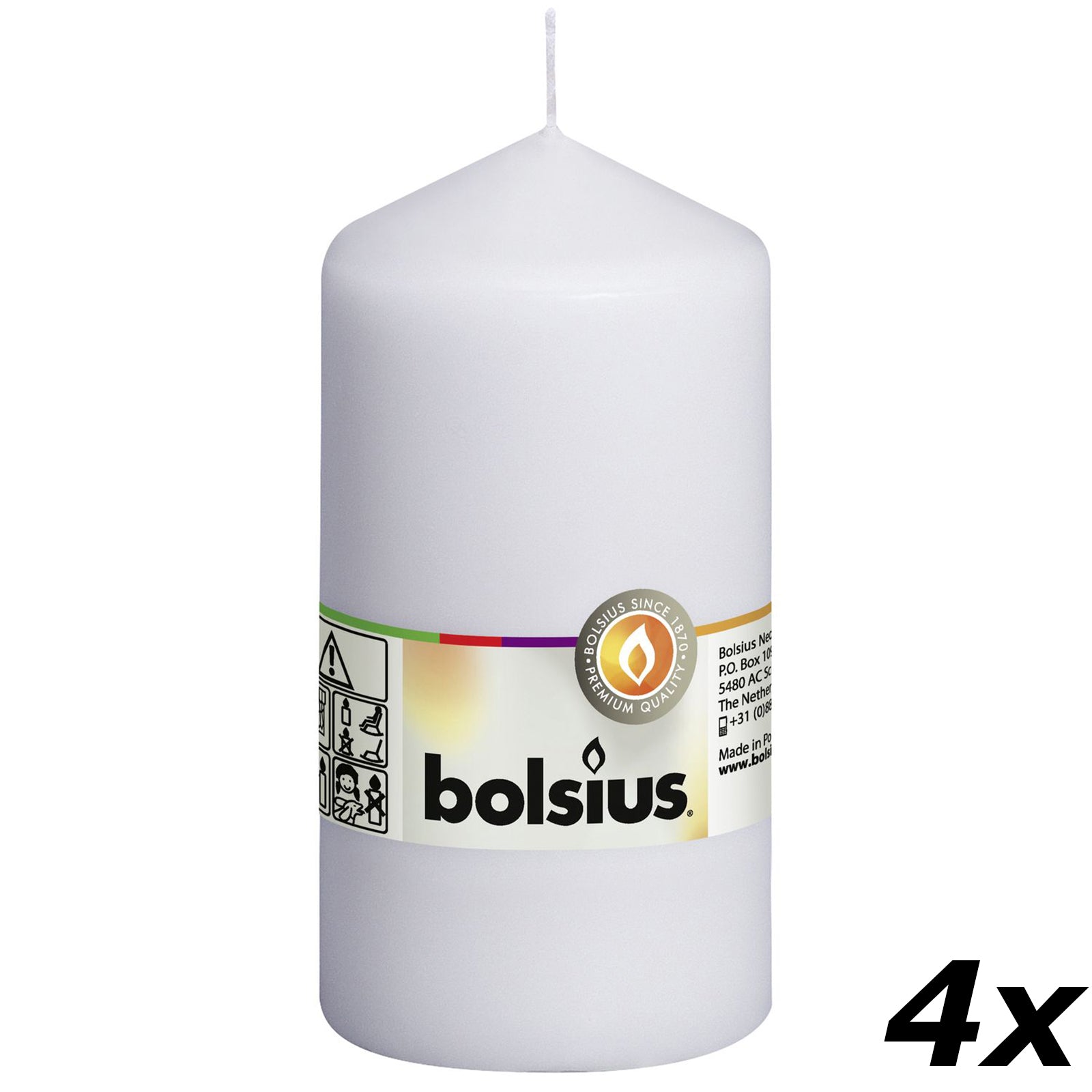 4er-Set Stumpenkerze - Höhe 13 cm - Durchmesser 6,8 cm - Weiß