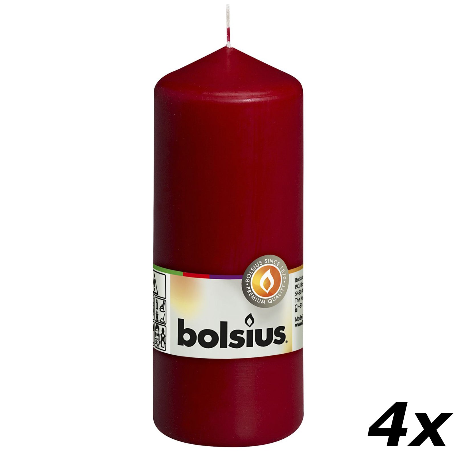 4er-Set Stumpenkerze - Höhe 15 cm - Durchmesser 5,8 cm - Altrot