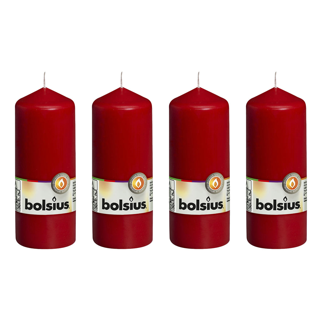 Lot de 4 bougies piliers - Hauteur 15 cm - Diamètre 5,8 cm - Rouge