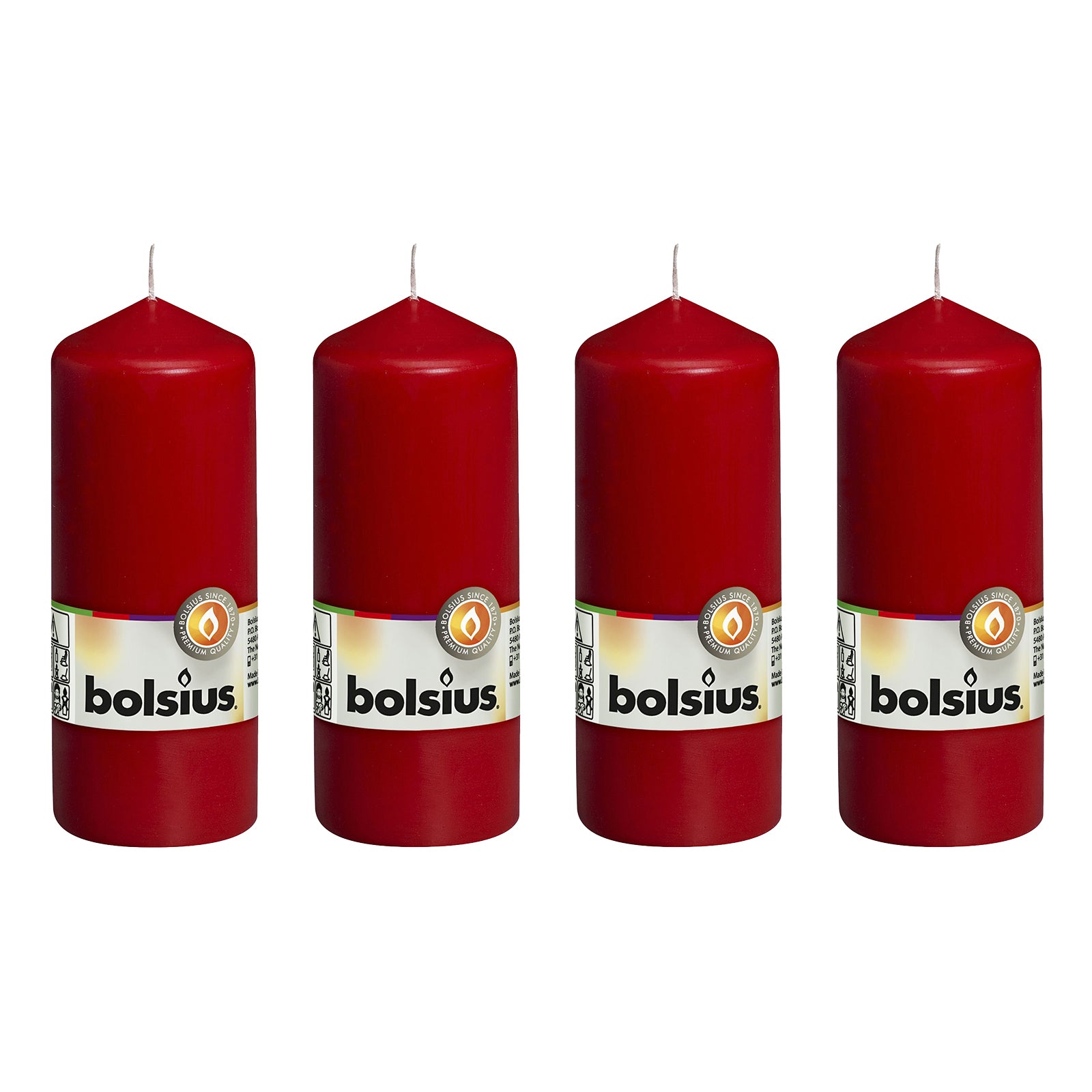 Lot de 4 bougies piliers - Hauteur 15 cm - Diamètre 5,8 cm - Rouge
